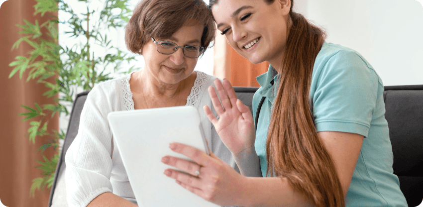 Caregiver helping senior